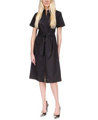 Michael Kors Women's Cotton Tie Waist Shirt Dress Black Size X-Large