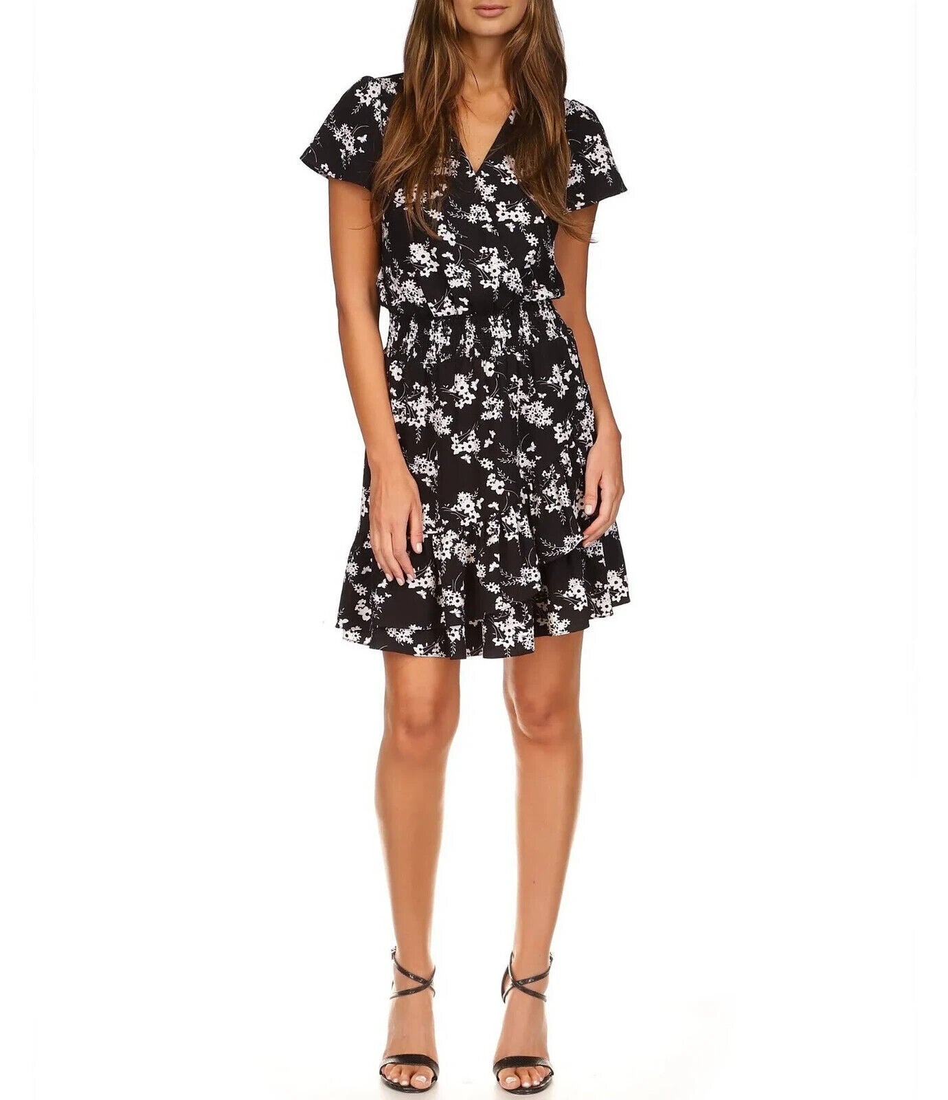 Michael Kors Women's Floral Print Faux Wrap Dress Black Size 3X
