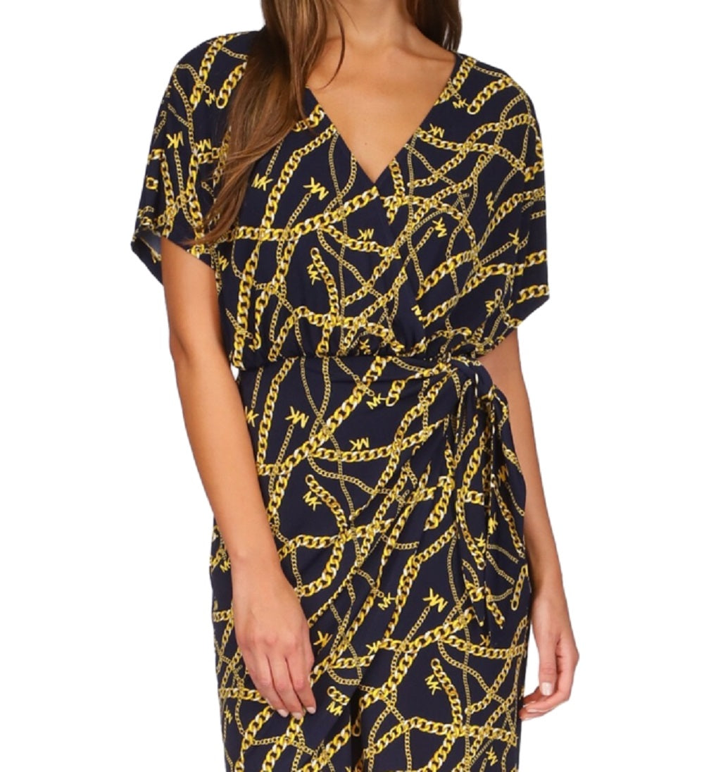 Michael Kors Women's Faux Wrap Tie Waist Dress Blue Size Medium