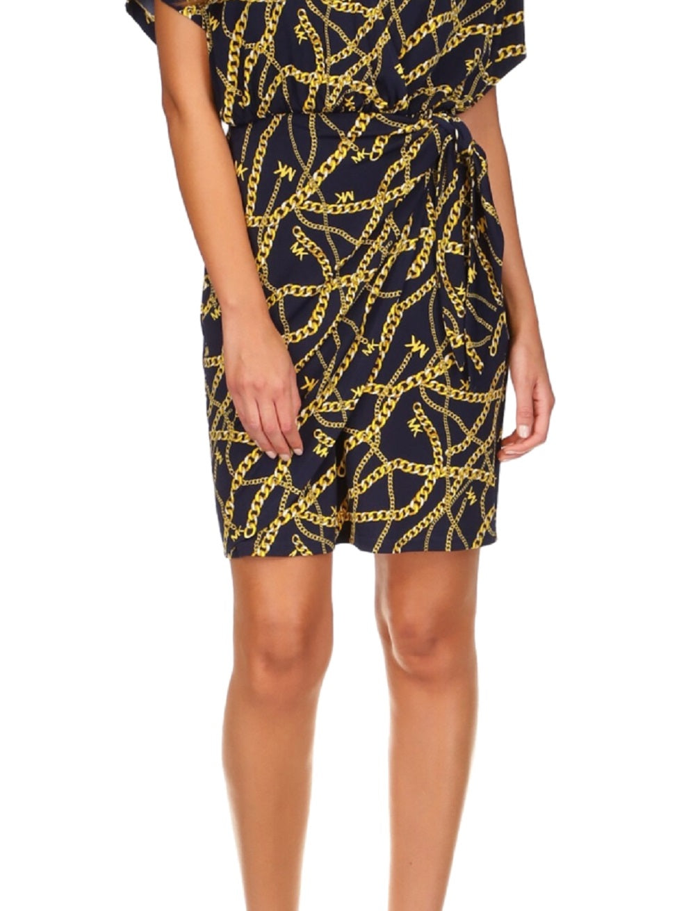 Michael Kors Women's Faux Wrap Tie Waist Dress Blue Size Medium