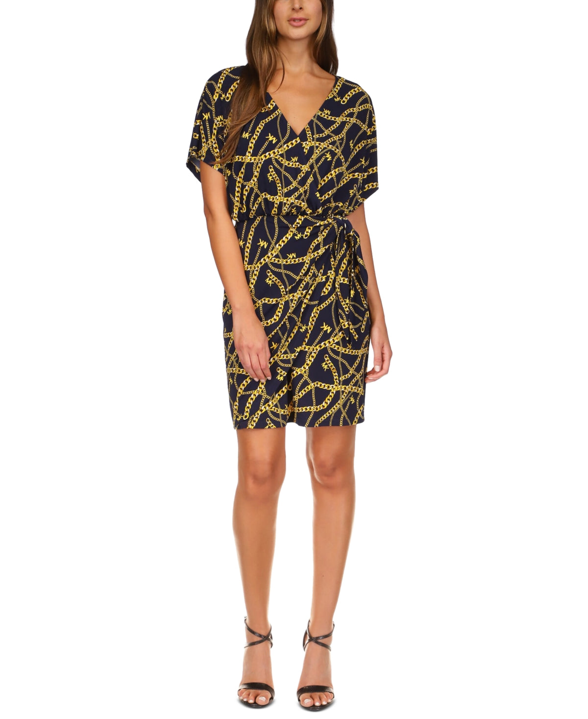 Michael Kors Women's Faux Wrap Tie Waist Dress Blue Size Medium