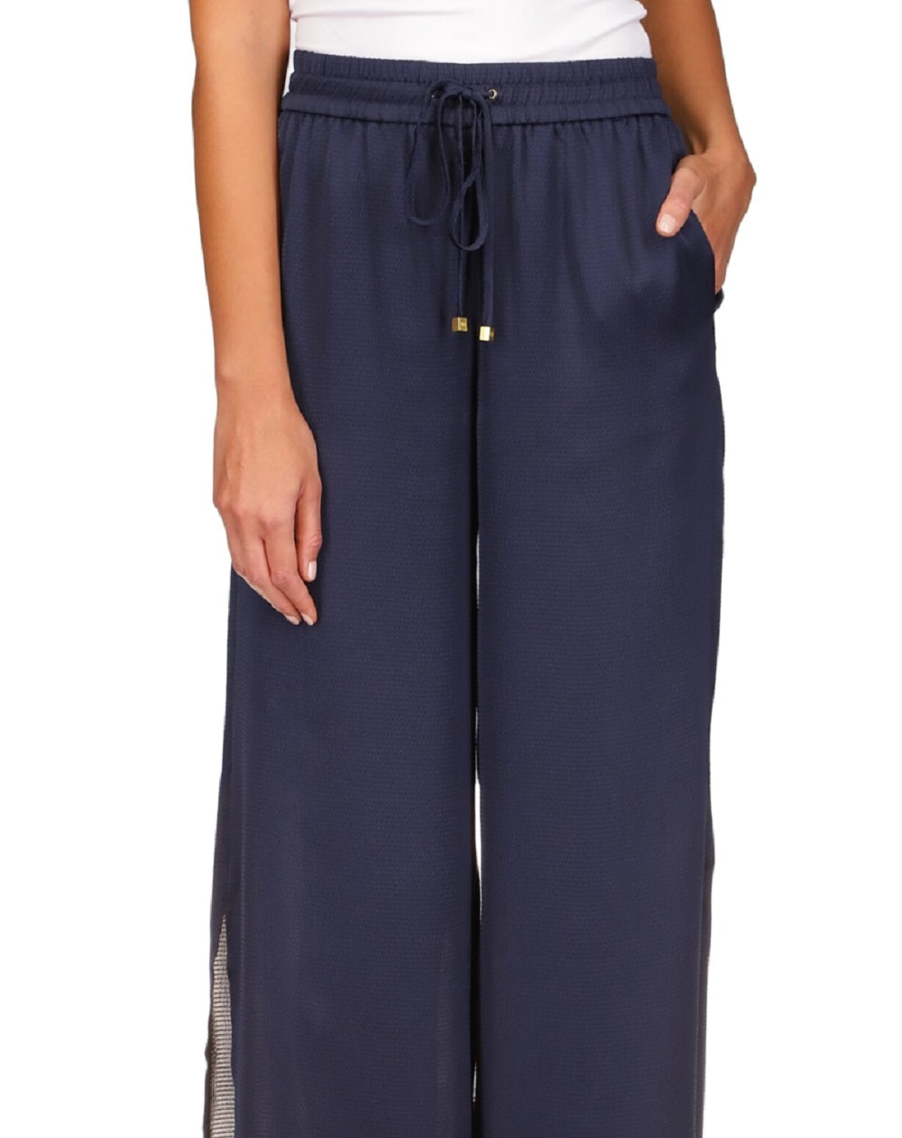 Michael Kors Women's Chain Print High Slit Pull On Pants Blue Size Large