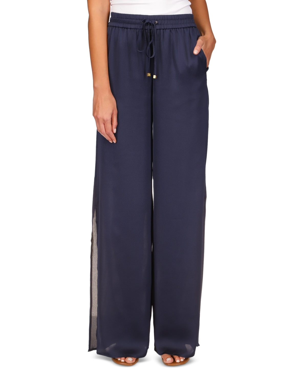 Michael Kors Women's Chain Print High Slit Pull On Pants Blue Size Large