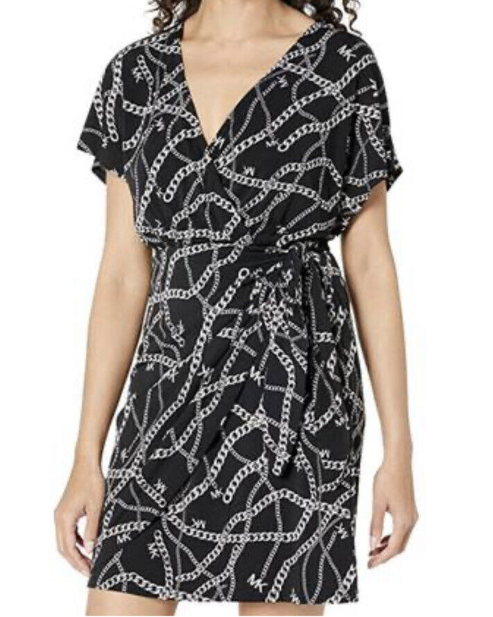Michael Kors Women's Faux Wrap Tie Waist Dress Black Size Small