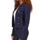 Michael Kors Women's Unlined Pocketed Button Detail Military Jacket Blue Size Small