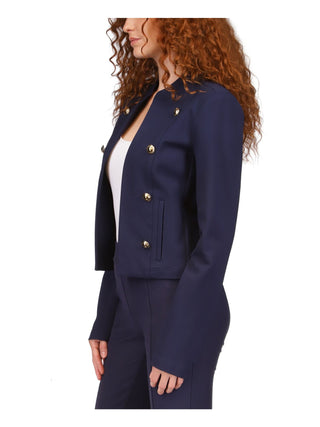Michael Kors Women's Unlined Pocketed Button Detail Military Jacket Blue Size Small