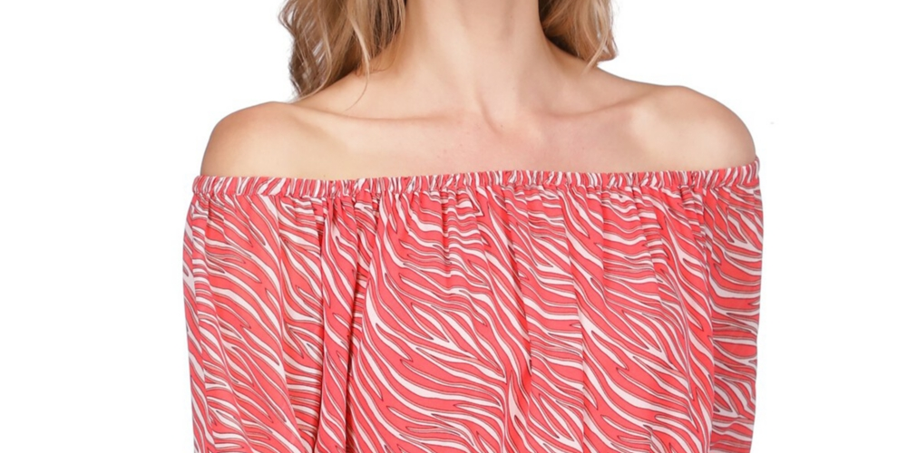 Michael Kors Women's Zebra Print Off The Shoulder Top Pink Size Small