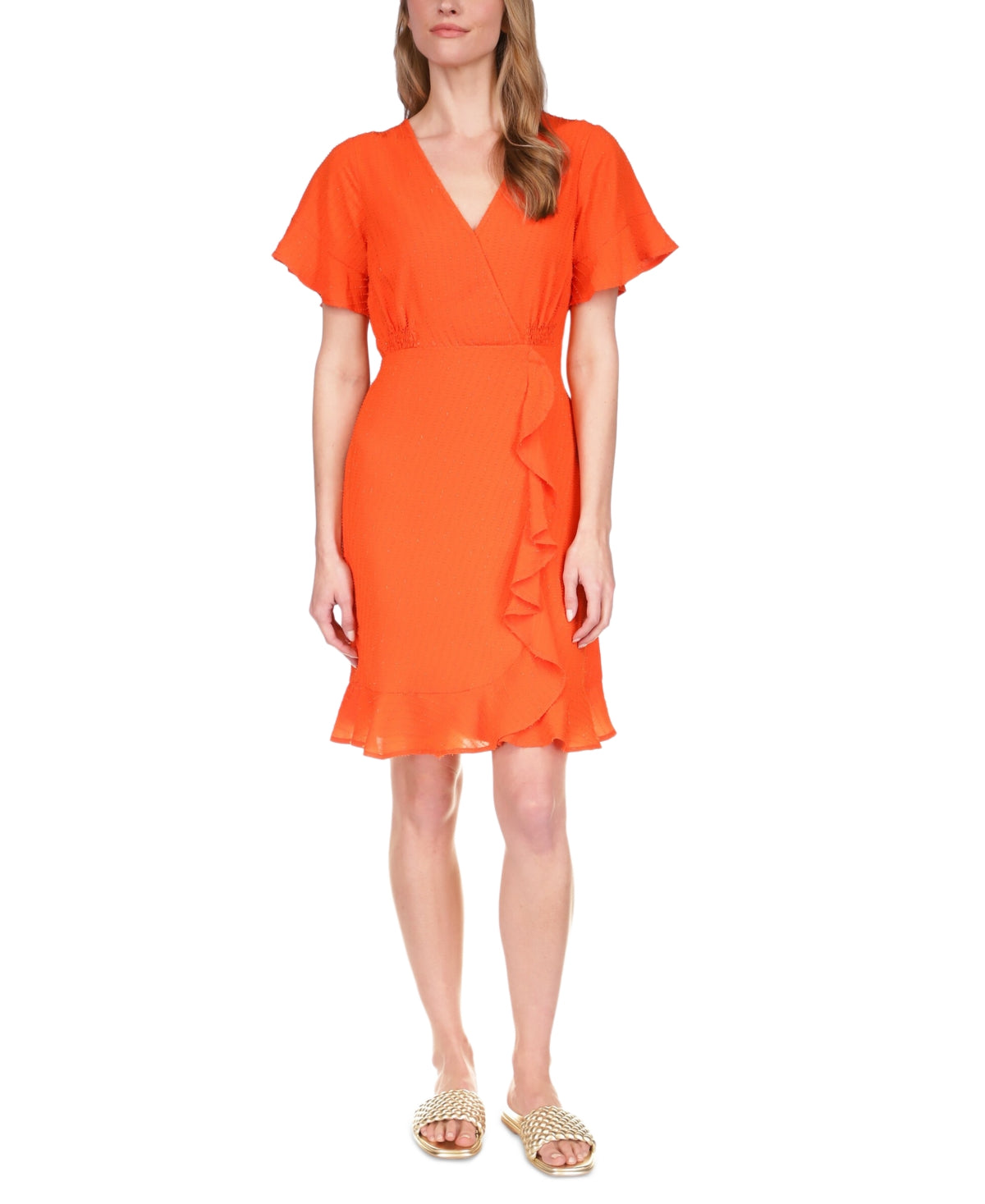 Michael Kors Women's Faux Wrap Mini Dress Orange Size Large