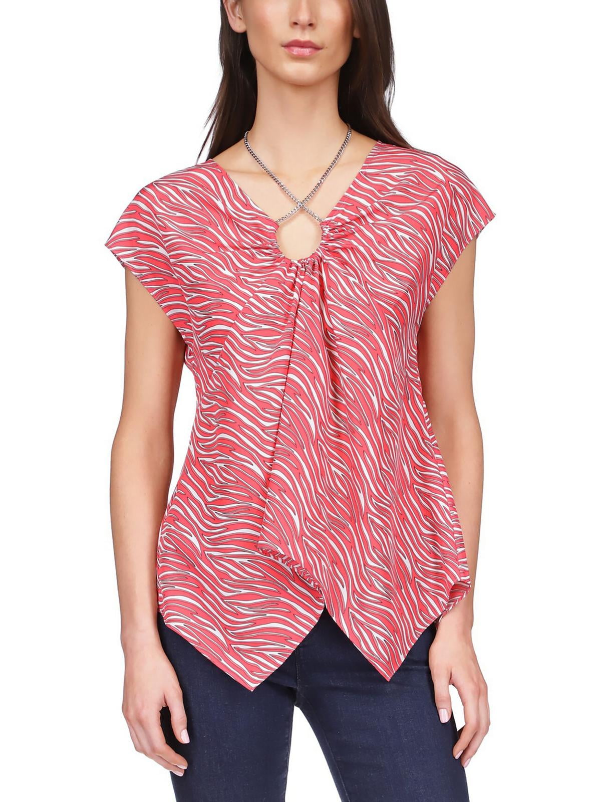 Michael Kors Women's Zebra Chain Handkerchief Hem Top Pink