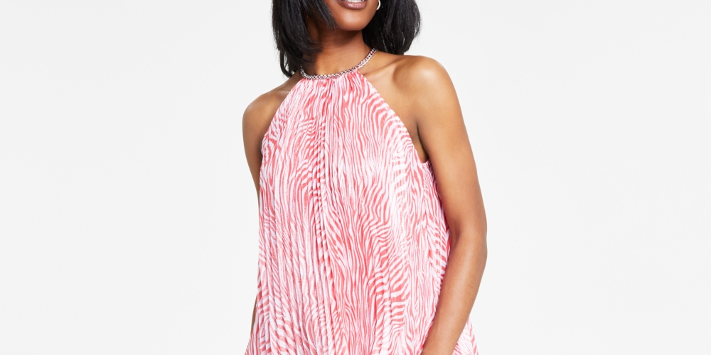 Michael Kors Women's Zebra Print Pleated Chain Top Pink