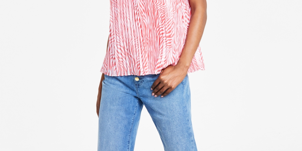 Michael Kors Women's Zebra Print Pleated Chain Top Pink