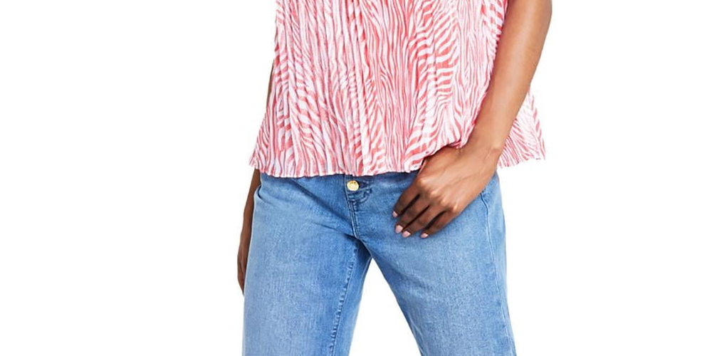 Michael Kors Women's Zebra Print Pleated Chain Top Pink