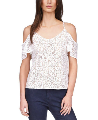 Michael Kors Women's Lace Cold Shoulder Chain Top White Size X-Large