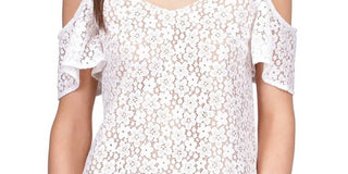 Michael Kors Women's Lace Cold Shoulder Chain Top White Size X-Large