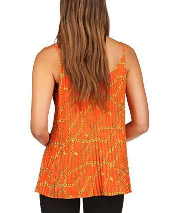 Michael Kors Women's Chain Print Pleated Tank Top Orange Size X-Small