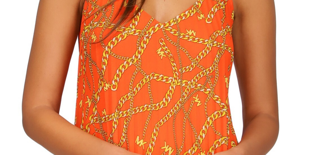 Michael Kors Women's Chain Print Pleated Tank Top Orange Size X-Small