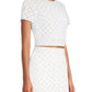 Michael Kors Women's Geo Eyelet Cropped Short Sleeve Top White Size 8