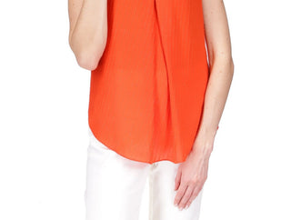 Michael Kors Women's Pinstripe Crepe Pleated Top Orange Size X-Small
