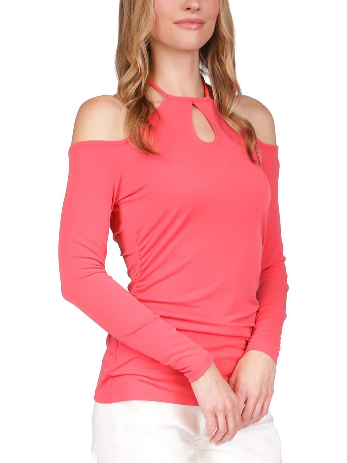 Michael Kors Women's Cold Shoulder Keyhole Top Pink