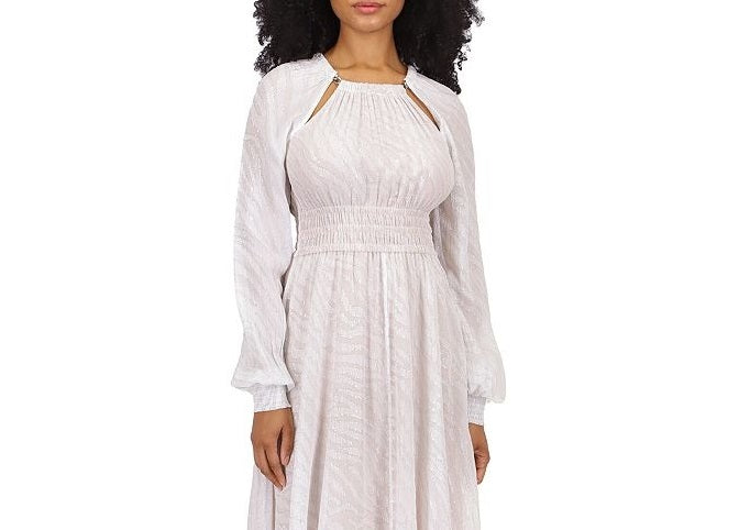 Michael Kors Women's Zebra Jacquard Metallic Midi Dress White Size Large