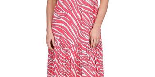 Michael Kors Women's Large Soft Zebra Midi Dress Pink