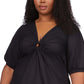 Michael Kors Women's Cotton Poplin 3/4 Sleeve Top Black