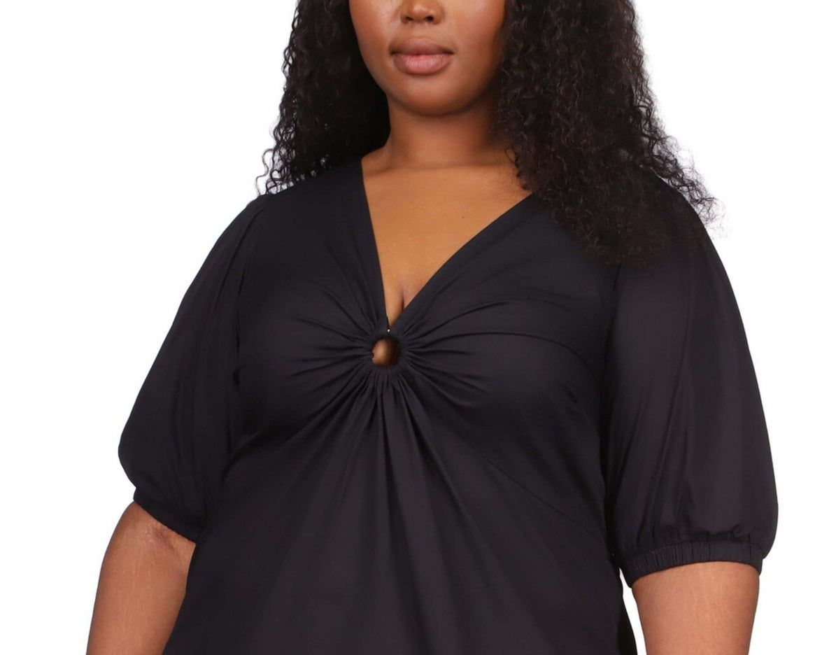Michael Kors Women's Cotton Poplin 3/4 Sleeve Top Black