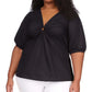Michael Kors Women's Cotton Poplin 3/4 Sleeve Top Black