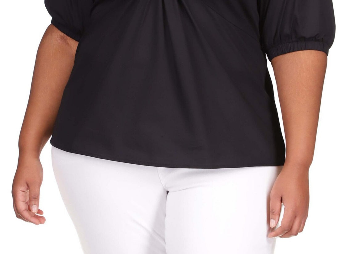 Michael Kors Women's Cotton Poplin 3/4 Sleeve Top Black