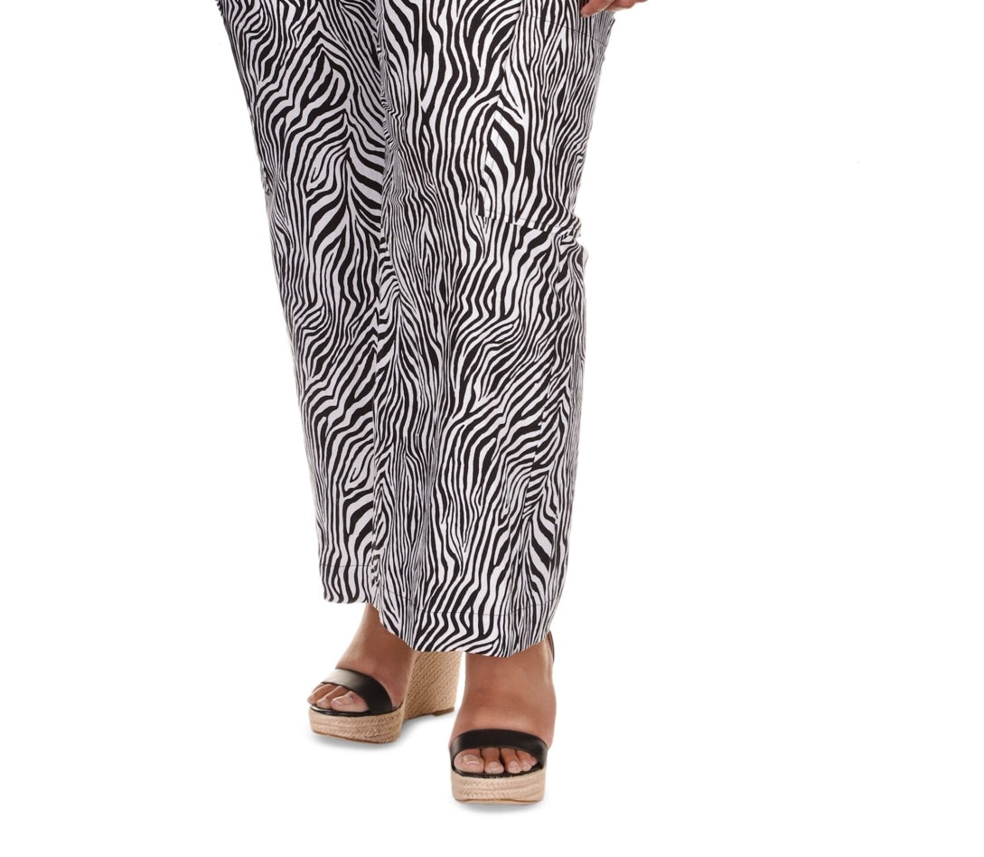 Michael Kors Women's Zebra Print Wide Leg Cargo Pants Black Size 3X