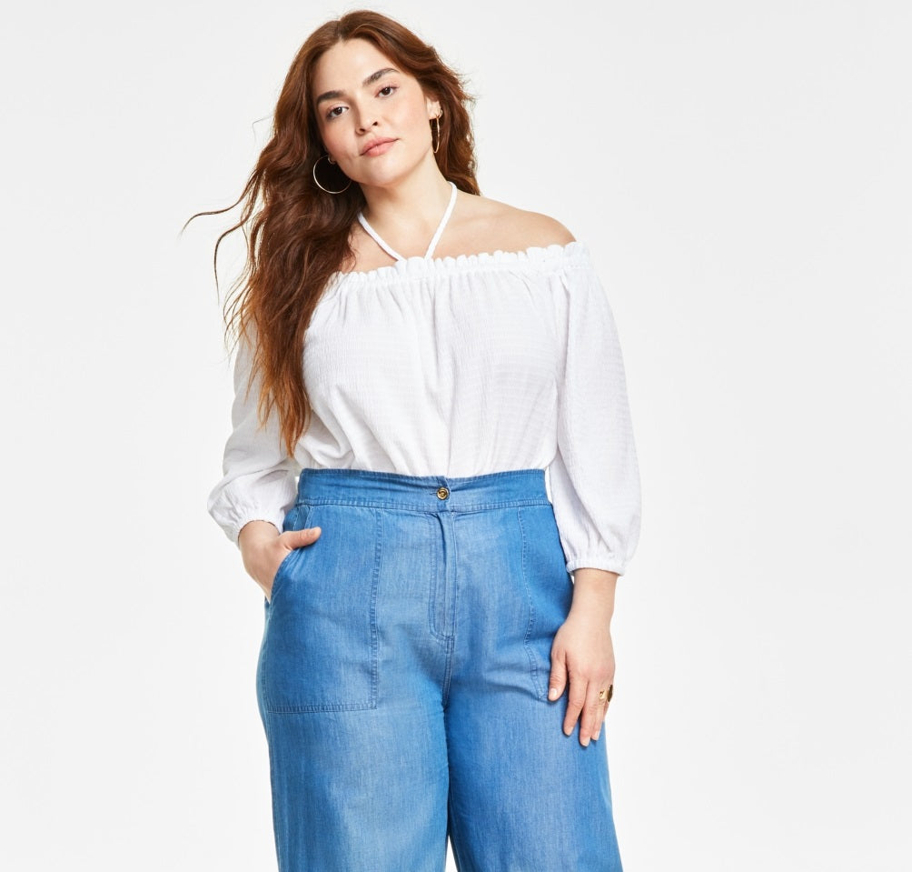 Michael Kors Women's Wide Leg Chambray Pants Blue Size 3X