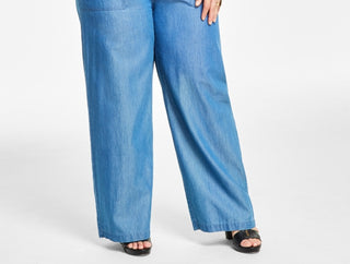 Michael Kors Women's Wide Leg Chambray Pants Blue Size 3X