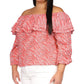 Michael Kors Women's Zebra Print Ruffled Peasant Top Pink