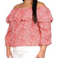 Michael Kors Women's Zebra Print Ruffled Peasant Top Pink