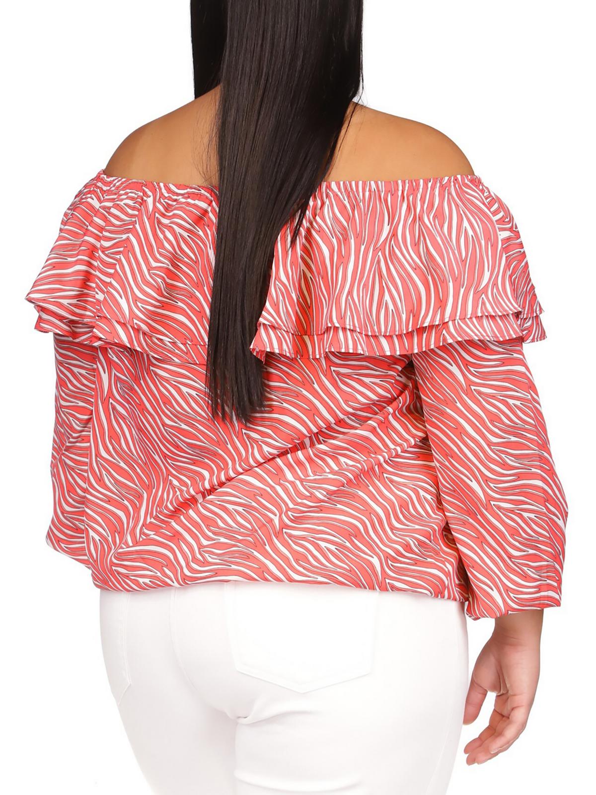Michael Kors Women's Zebra Print Ruffled Peasant Top Pink