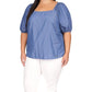Michael Kors Women's Square Neck Puff Sleeve Top Blue Size 3X