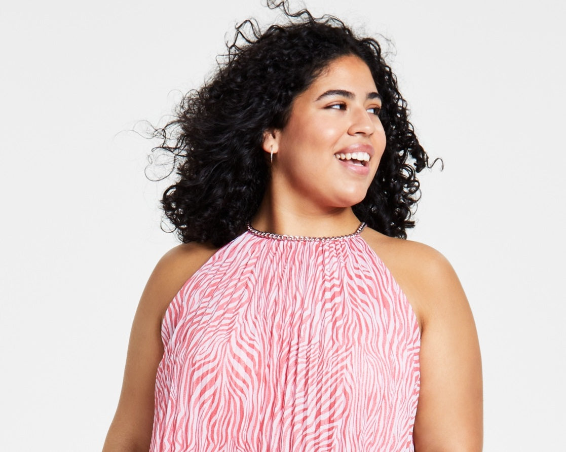 Michael Kors Women's Zebra Pleated Chain Top Pink