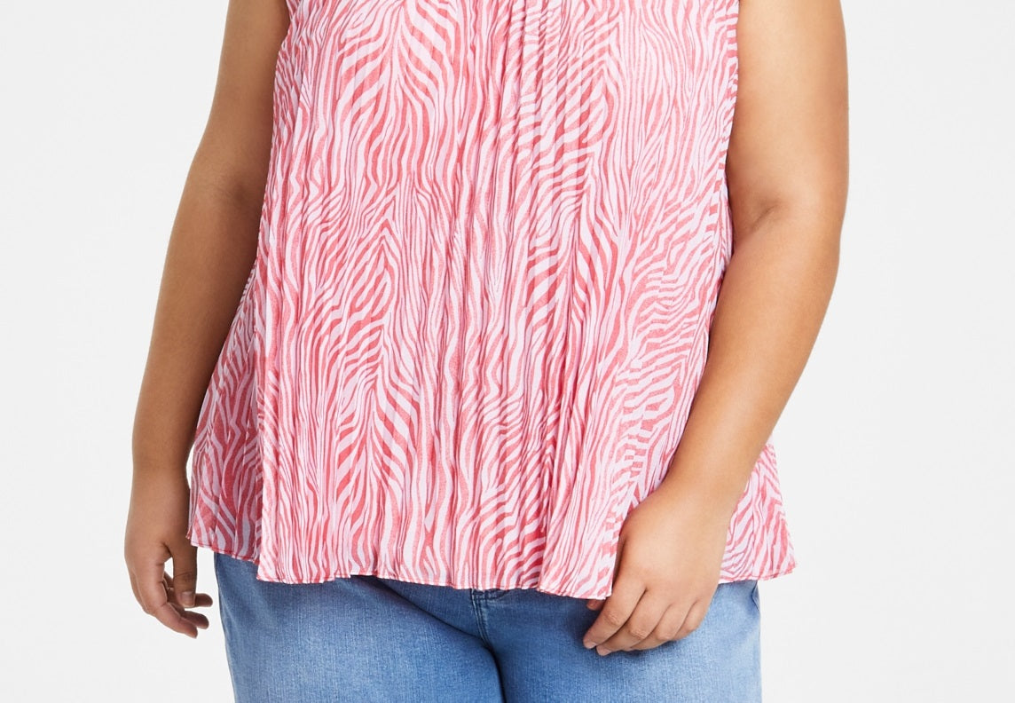 Michael Kors Women's Zebra Pleated Chain Top Pink