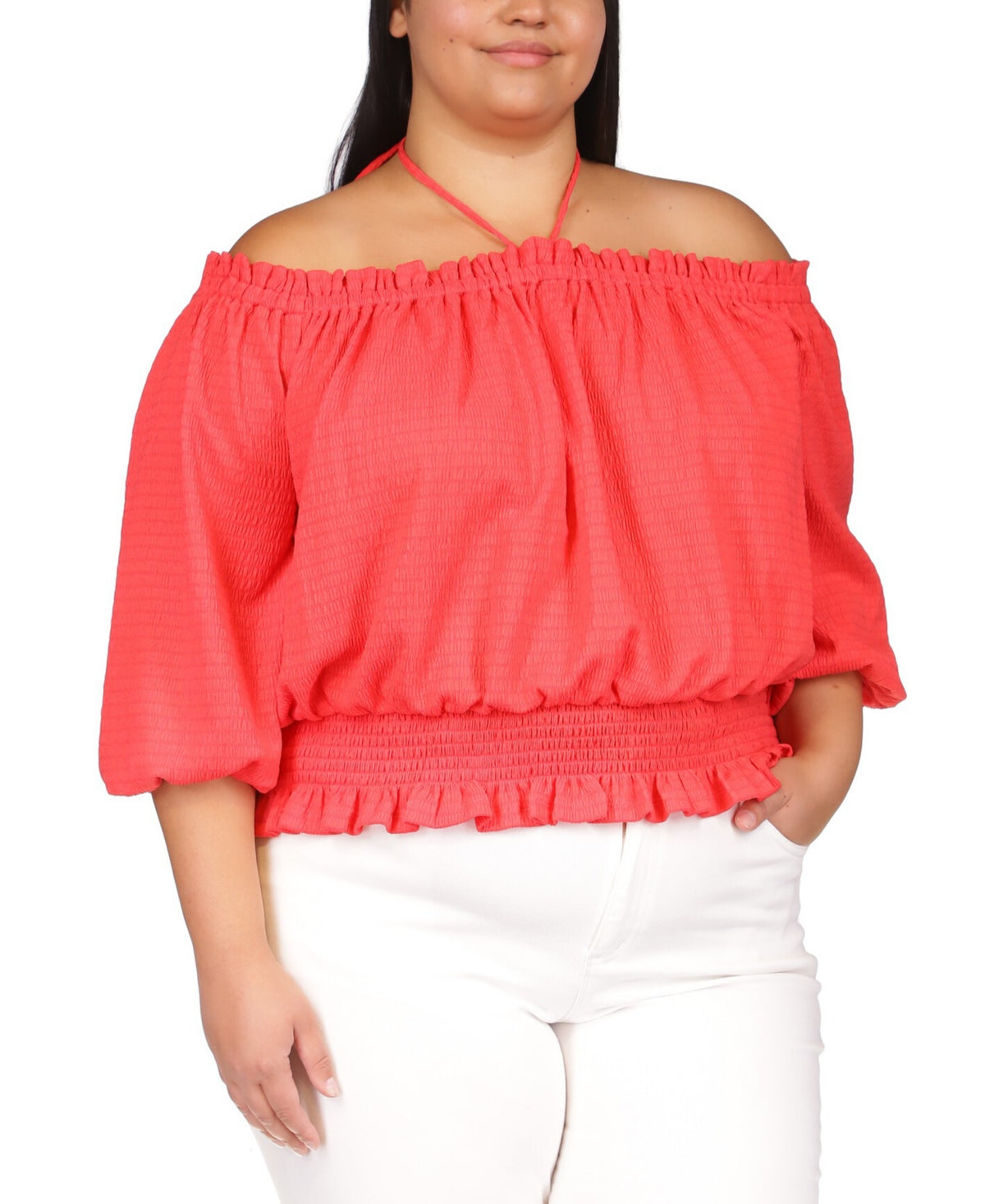 Michael Kors Women's Smocked Long Sleeve Blouson Top Pink Size 3X