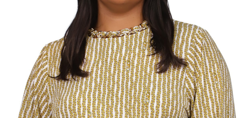 Michael Kors Women's Chain Neck Long Sleeve Top Yellow Size 0X