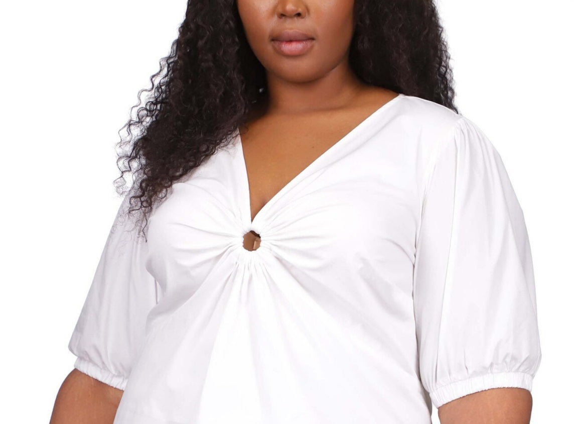 Michael Kors Women's Cotton Poplin 3/4 Sleeve Top White Size 2X