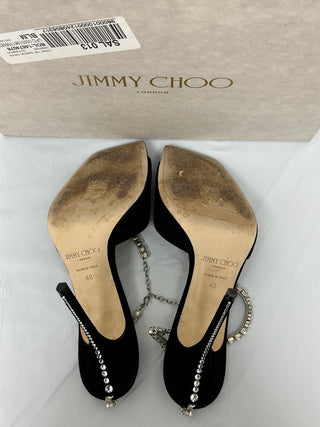 Jimmy Choo Women's Saeda 100 Suede Embellished High Heel Sandals Black Size 10