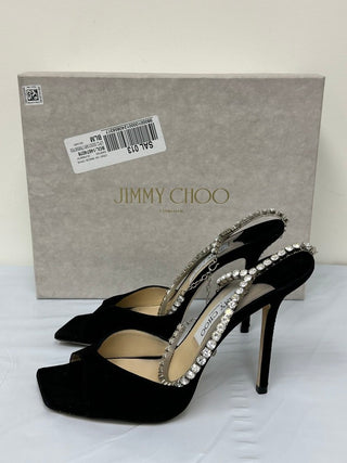 Jimmy Choo Women's Saeda 100 Suede Embellished High Heel Sandals Black Size 10