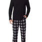 Cuddl Duds Men's Long Sleeve V Neck T-Shirt & Plaid Fleece Pajama Pants Black Size Medium