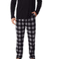 Cuddl Duds Men's Long Sleeve V Neck T-Shirt & Plaid Fleece Pajama Pants Black Size Medium