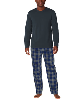Cuddl Duds Men's Cozy Lodge 2 Pc Sweatshirt & Plaid Pajama Pants Set Blue Size X-Large