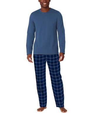 Cuddl Duds Men's Cozy Lodge 2 Pc Sweatshirt & Plaid Pajama Pants Set Blue Size X-Large