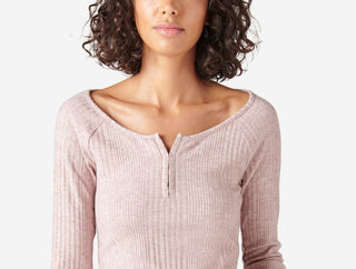 Lucky Brand Women's Rib Knit Cloud Henley Top Pink Size XX-Large