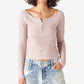 Lucky Brand Women's Rib Knit Cloud Henley Top Pink Size XX-Large