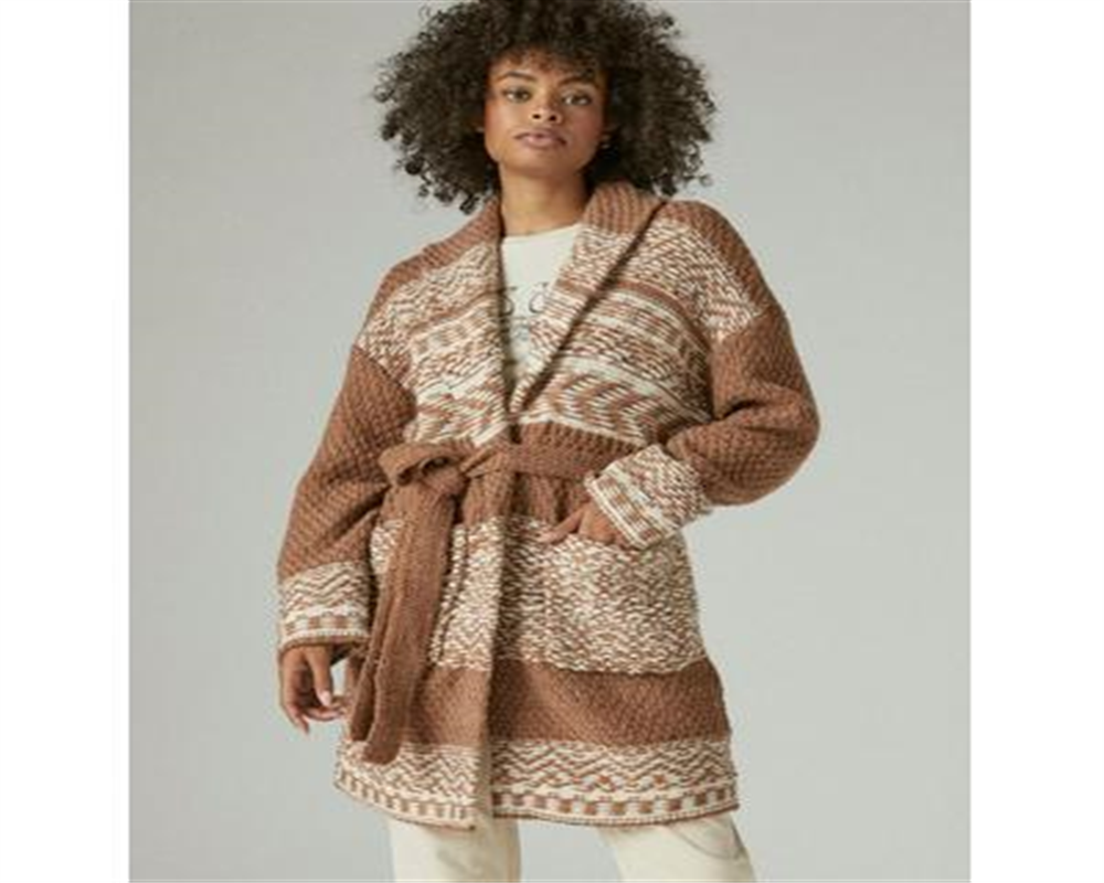 Lucky Brand Women's Fair Isle Sweater Coatigan Brown Size XL